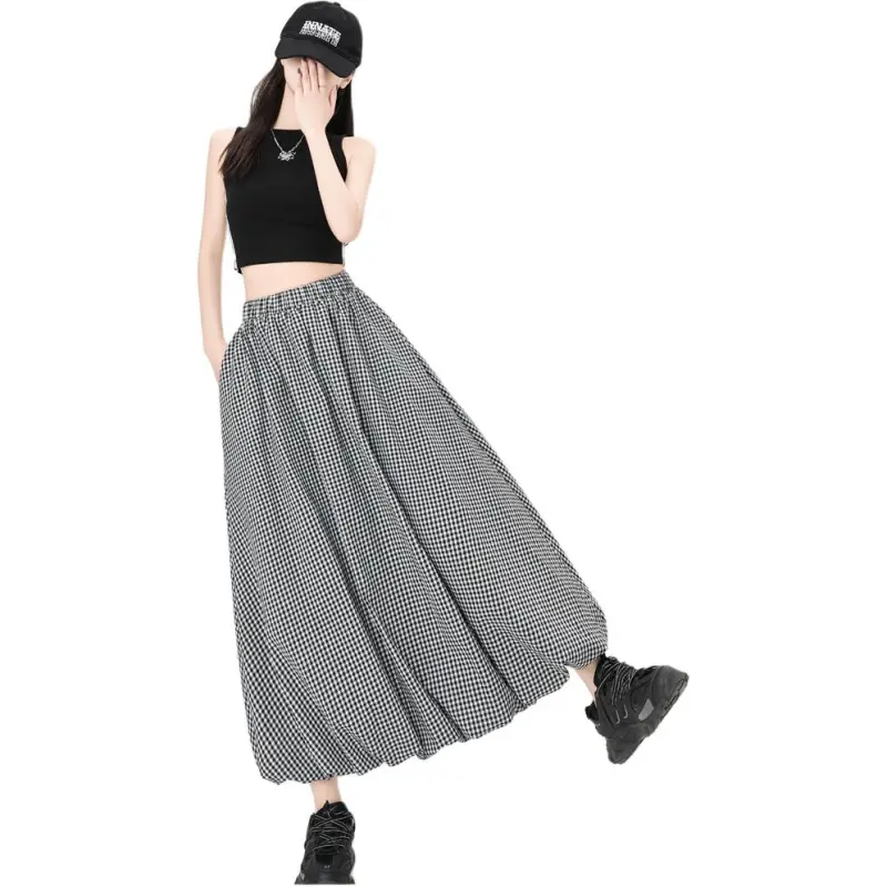 The Temptation Of The Muse Casual Long Skirt Women's Plaid-3