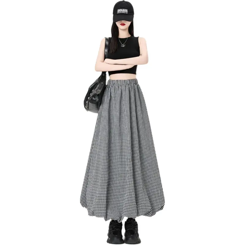 The Temptation Of The Muse Casual Long Skirt Women's Plaid-0