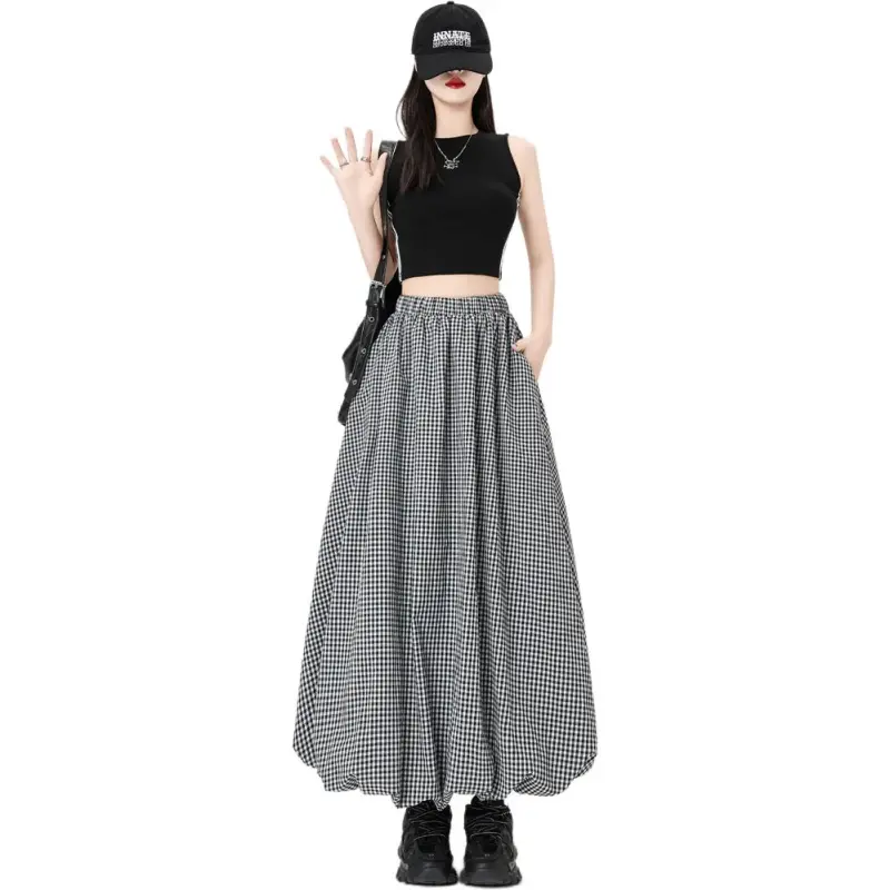 The Temptation Of The Muse Casual Long Skirt Women's Plaid-4