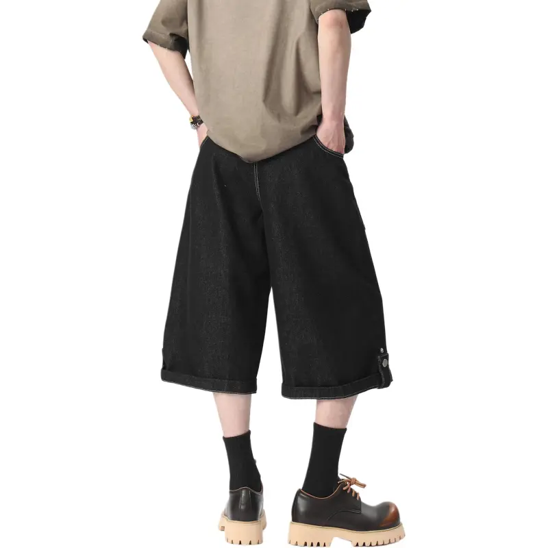 DUNHUANG ART INSTITUTE Denim Shorts Unisex Black-1