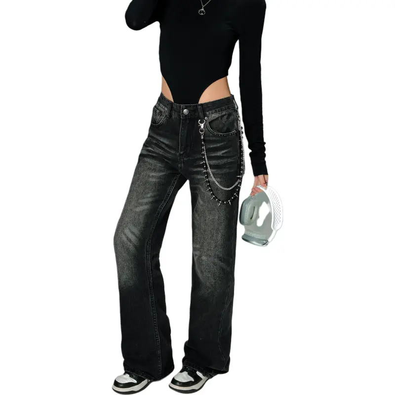 YIXIAOMO Straight Fit Slim Leg Jeans With A Slightly Flared Hem For A Slimming Effect Clean Fit Long Pants Unisex-7