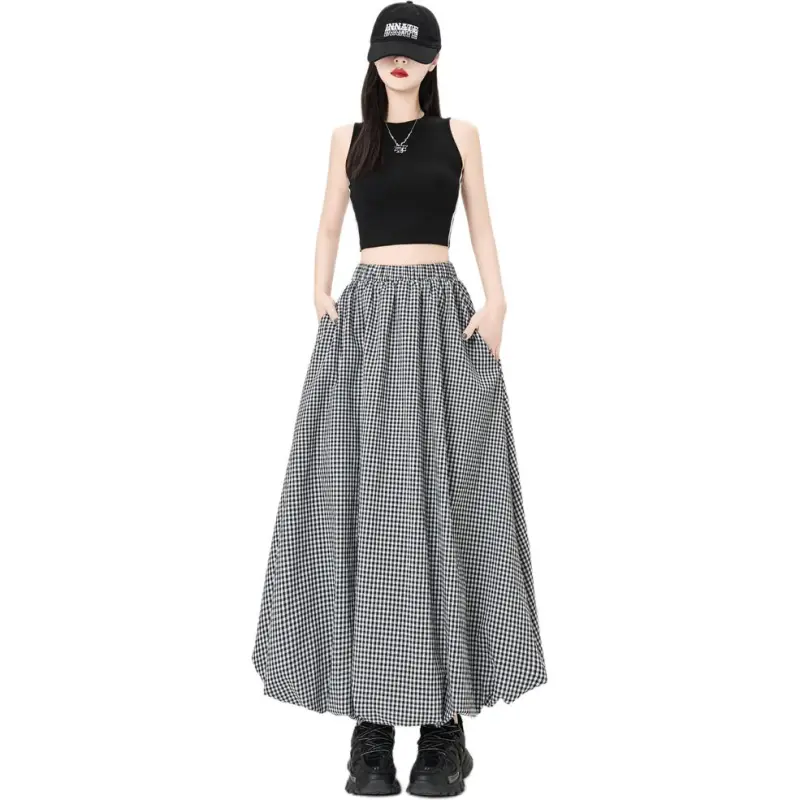 The Temptation Of The Muse Casual Long Skirt Women's Plaid-2