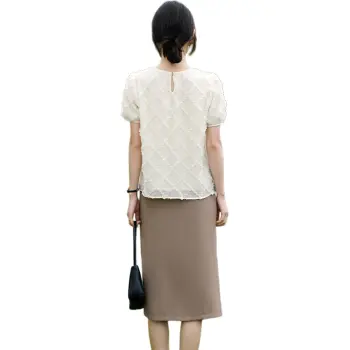 XWI Two Piece Skirt Sets Women's Ecru+Gray Brown