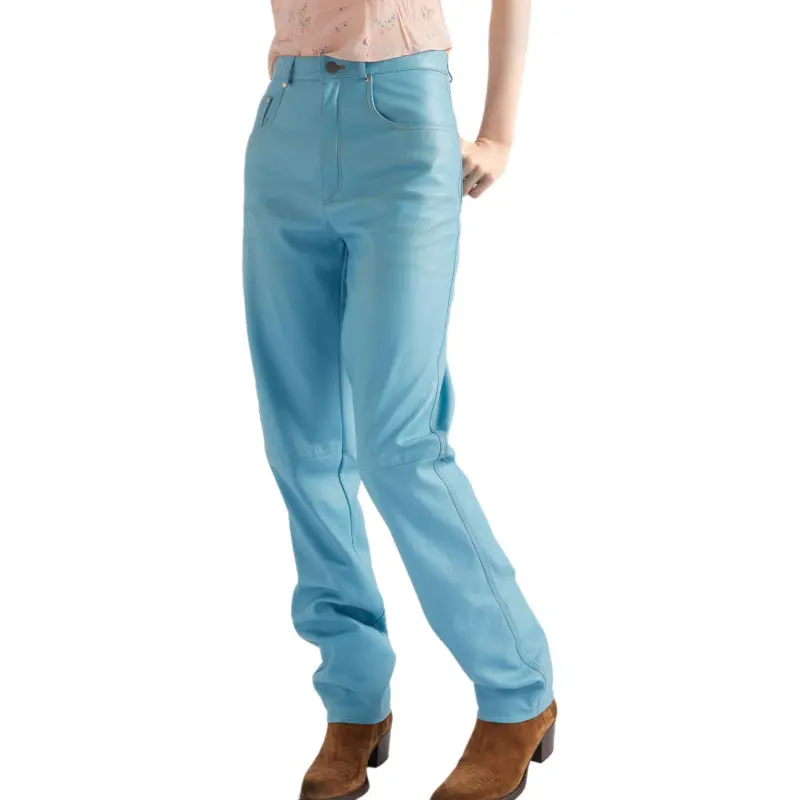 PRADA Leather Pants Women's Sea Blue-2