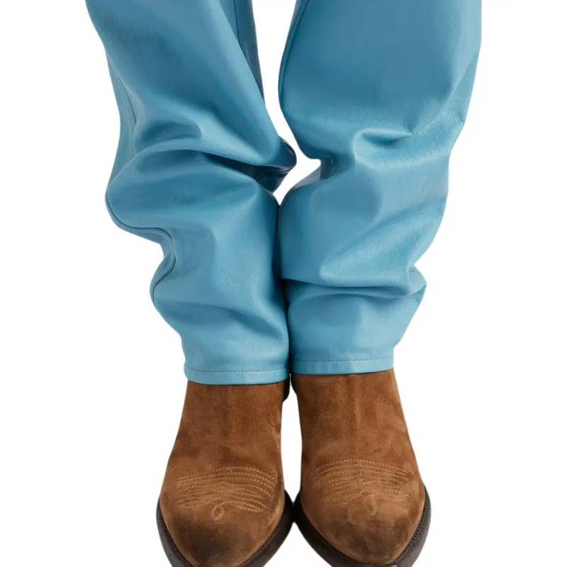PRADA Leather Pants Women's Sea Blue-5