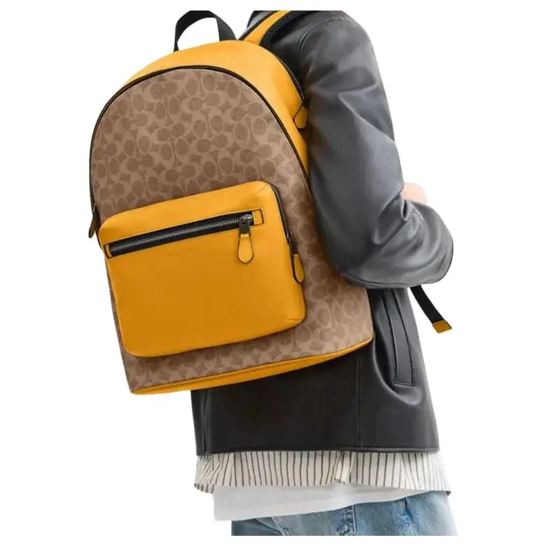 COACH West Cow Leather With Fabric With Artificial Leather Backpack Tubas Men's Brown Yellow & Golden Poppy Color-3