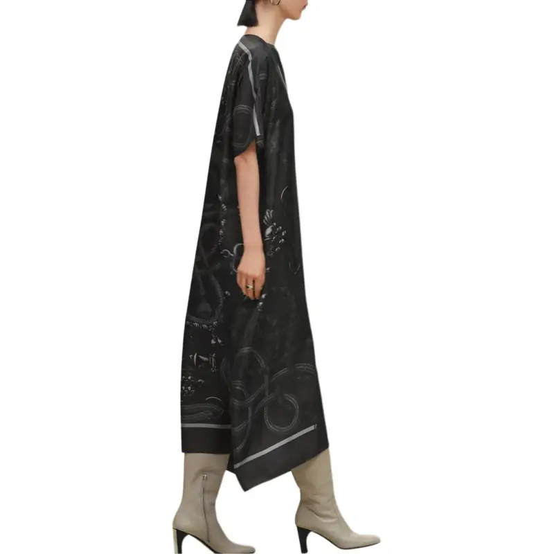 HERMES Short Sleeved Dress Women's Charcoal Gray-3