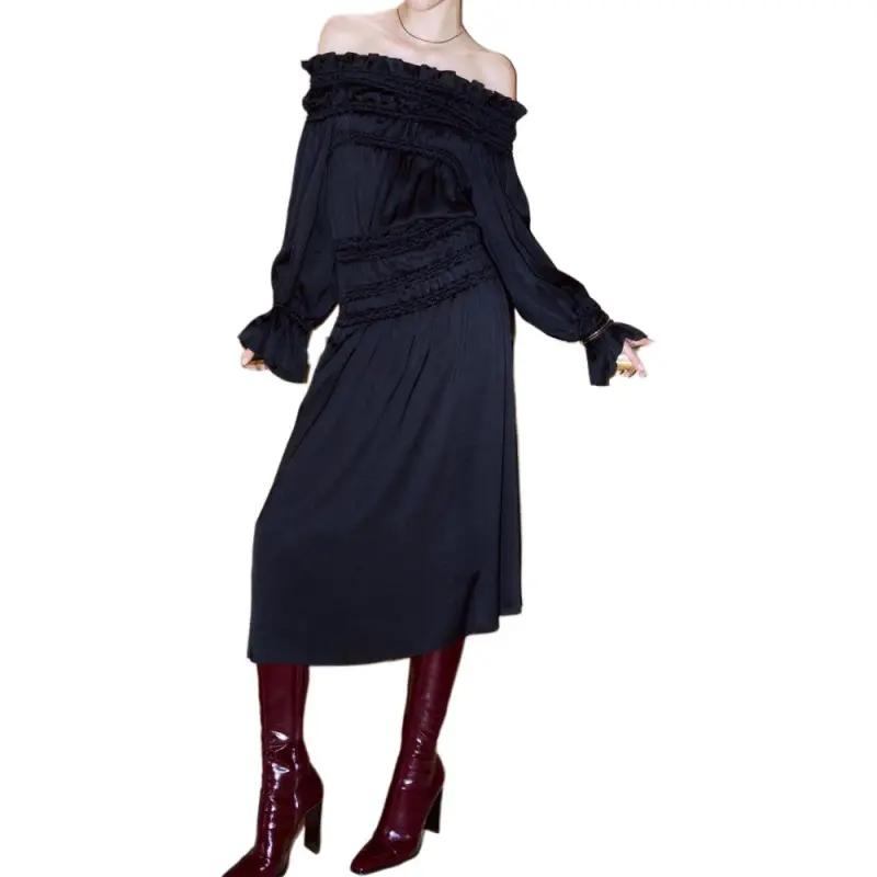 SAINT LAURENT Long Sleeved Dress Women's Black-2