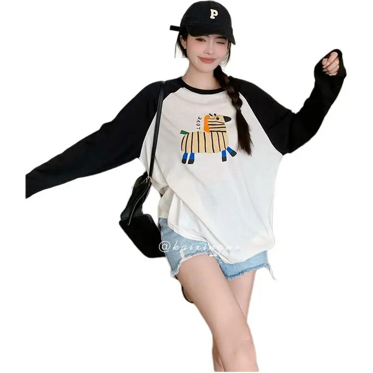 Mu Xiao Xin Raglan Sleeve T Shirt Women's Black White Pony-1
