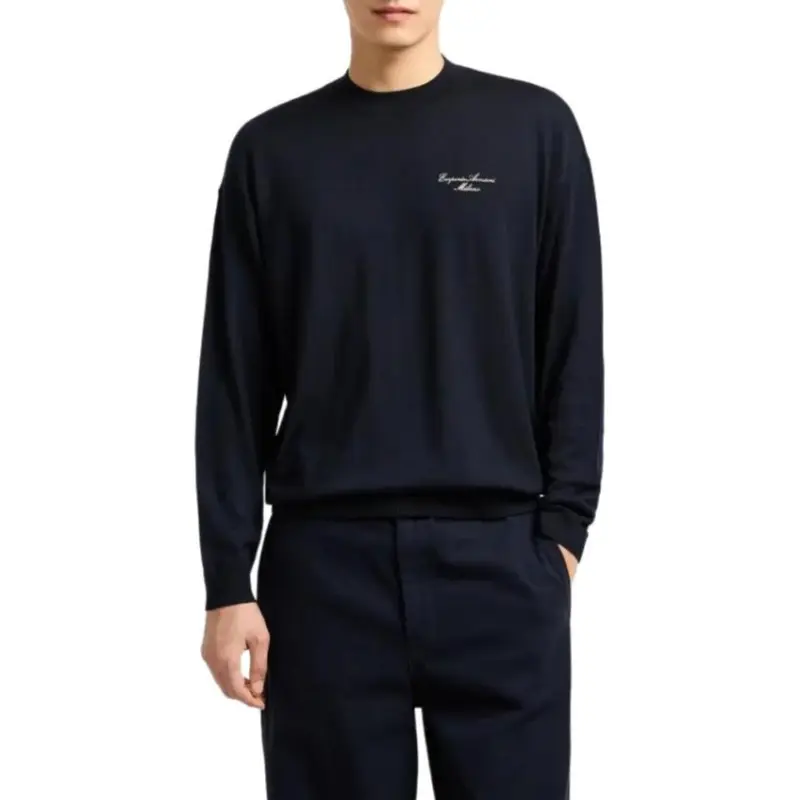 EMPORIO ARMANI Virgin wool Plain knit Jumper With Italic Logo Embroidery-1