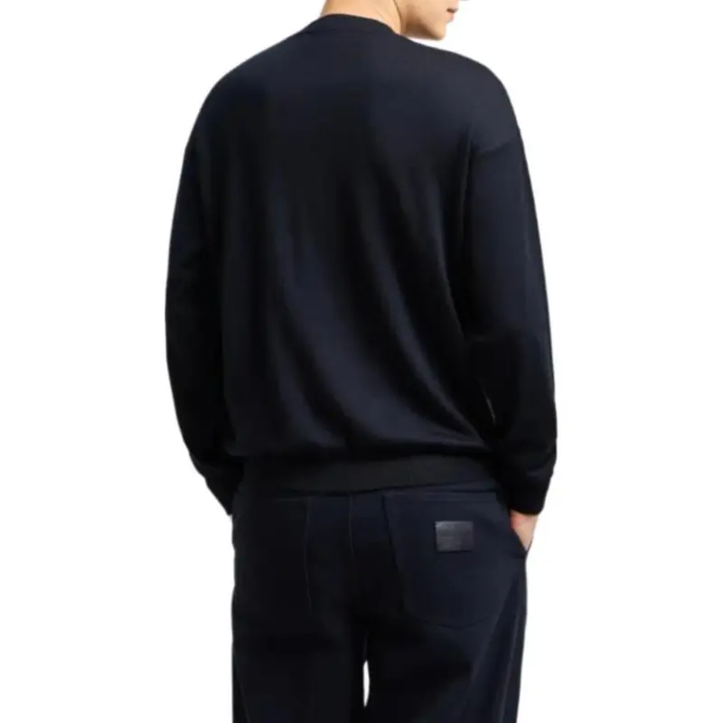 EMPORIO ARMANI Virgin wool Plain knit Jumper With Italic Logo Embroidery-3