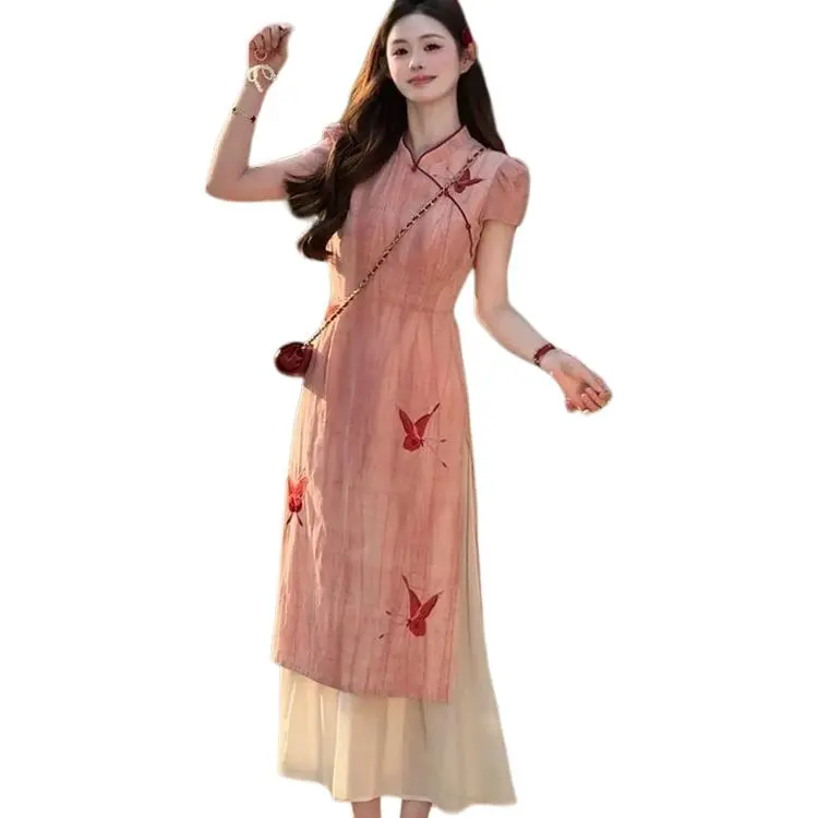 Flowers In Water Short Sleeved Dress Women's-1