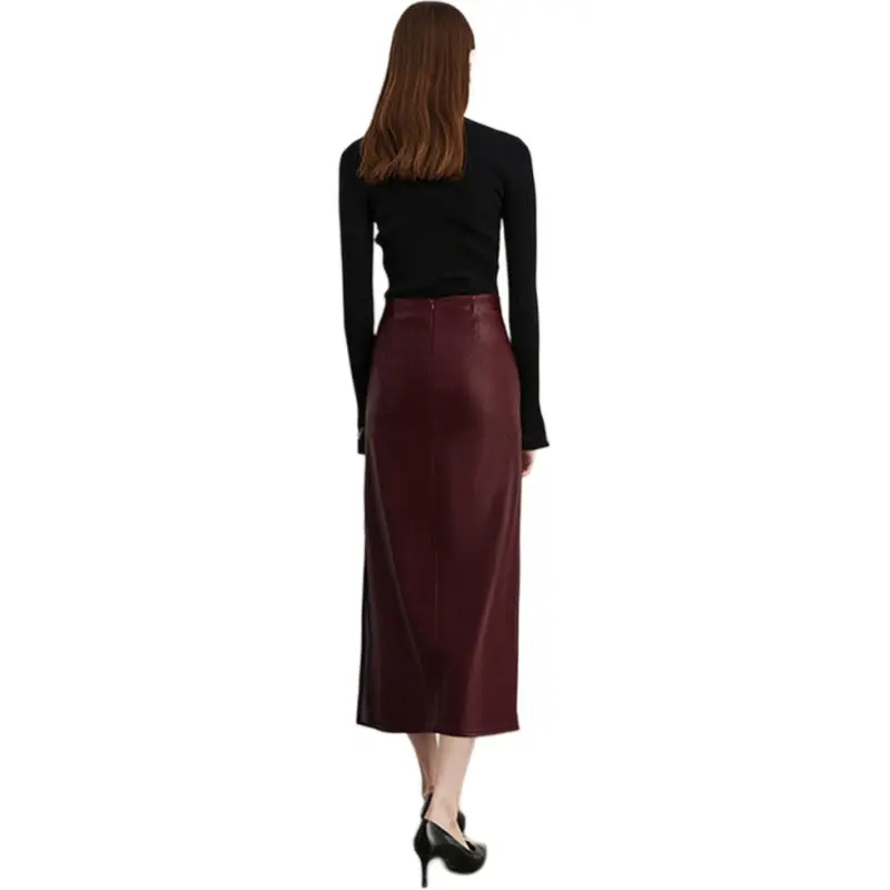 DPLAY Leather Long Skirt Women's Ancora Red-6