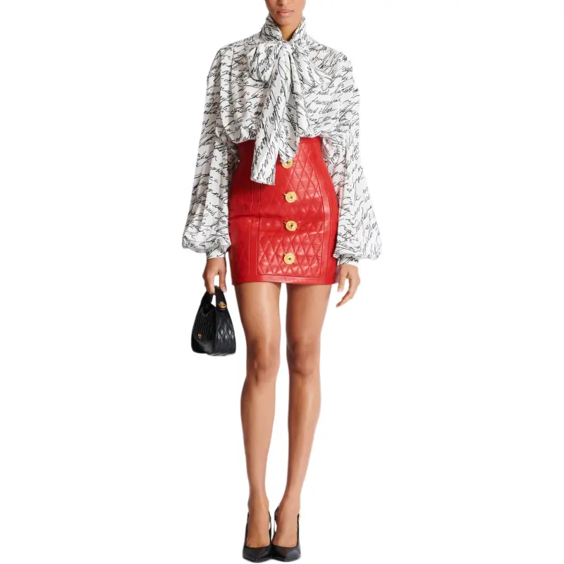 BALMAIN FW24 Leather Short Skirts Women's Red-1