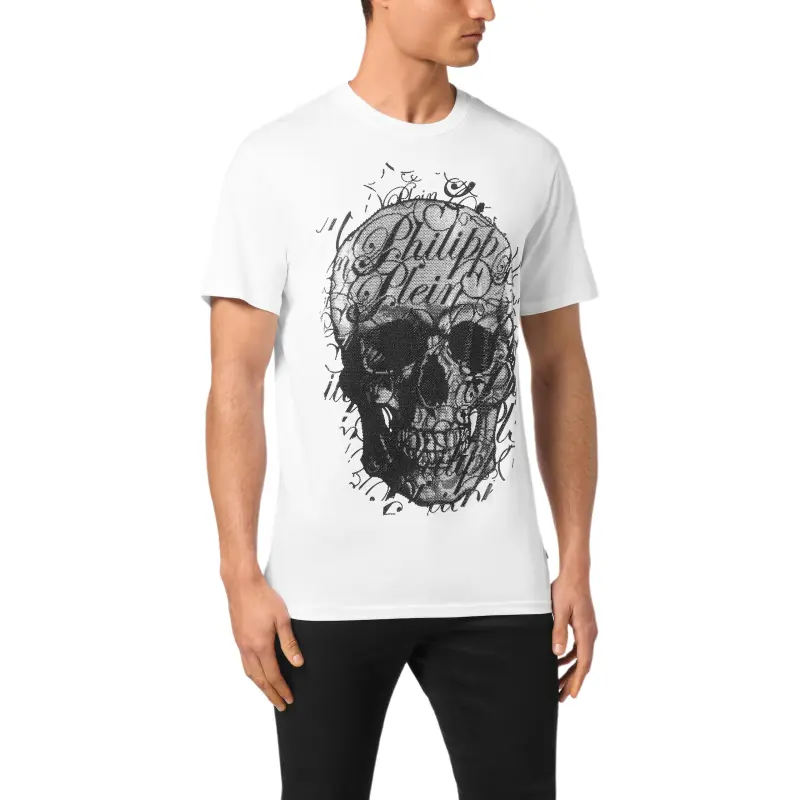 PHILIPP PLEIN Skull Coursive embellished T shirt-3