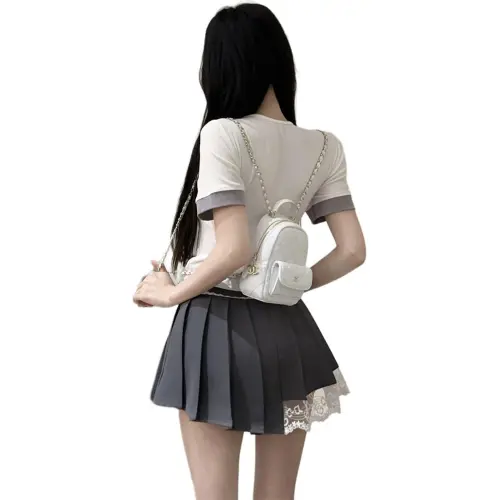 Garbege Uniform Women's White T Shirt And Gray Skirt Clothing Set