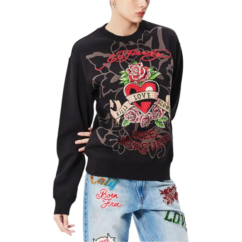 Ed Hardy Sweatshirt Women's Black-4