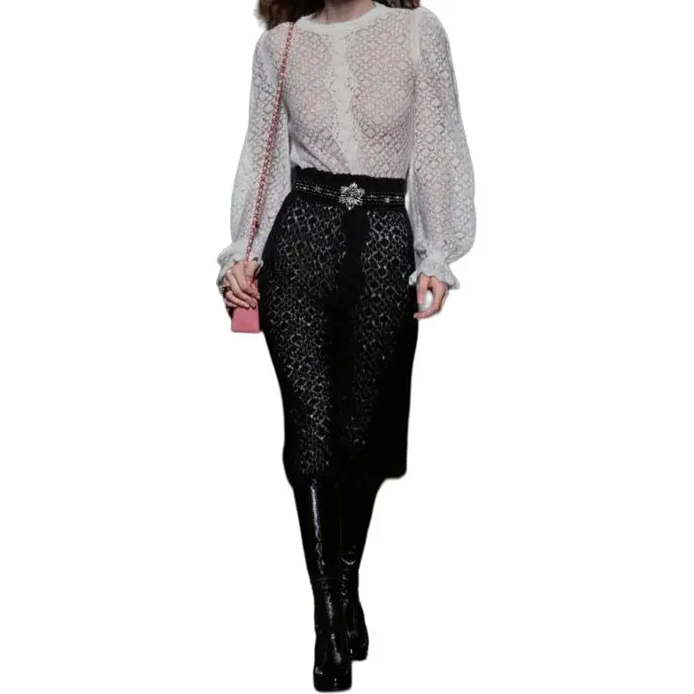 CHANEL 23 Fall Winter Long Sleeved Dress Women's Black White-1
