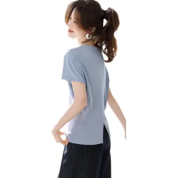 Mo Han Yi Mei Batwing Sleeve T Shirt Women's Blue
