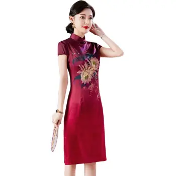 Yi Mengyuan Silk Short Sleeved Dress Women's Gradient Red