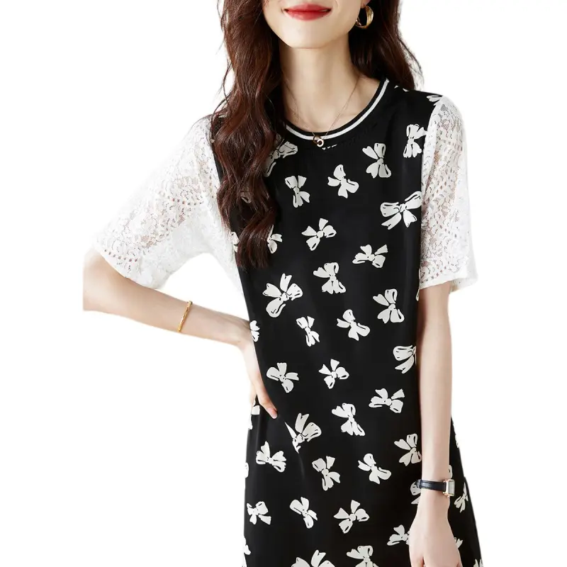 Mo Han Yi Mei Short Sleeved Dress Women's Black-3