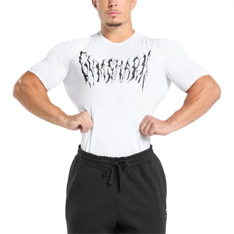 GYMSHARK Graphic Baselayer T Shirt Men's White-1
