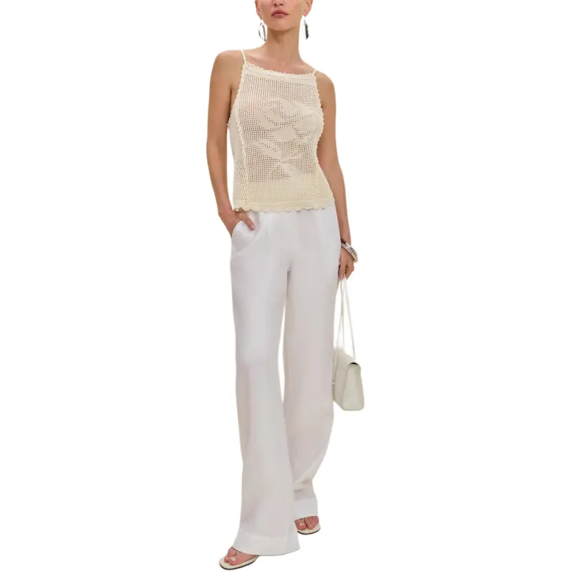 REFORMATION Sonnet Cotton Linen Crochet Tank Camisole Women's-1