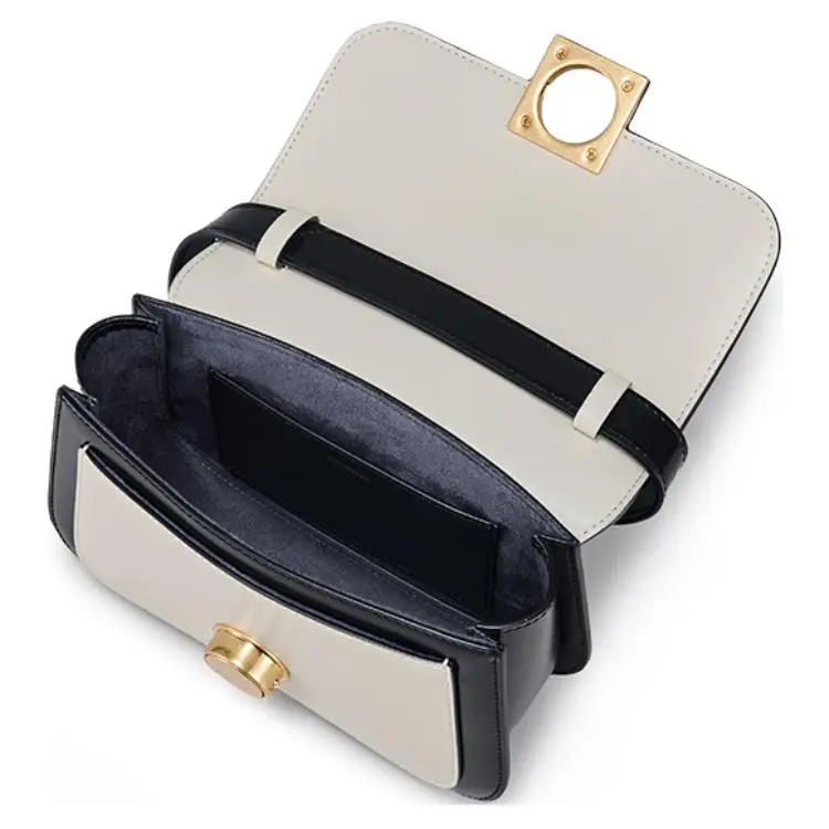 DISSONA Cow Leather Crossbody Bag, Shoulder Bag Women's Black White-5
