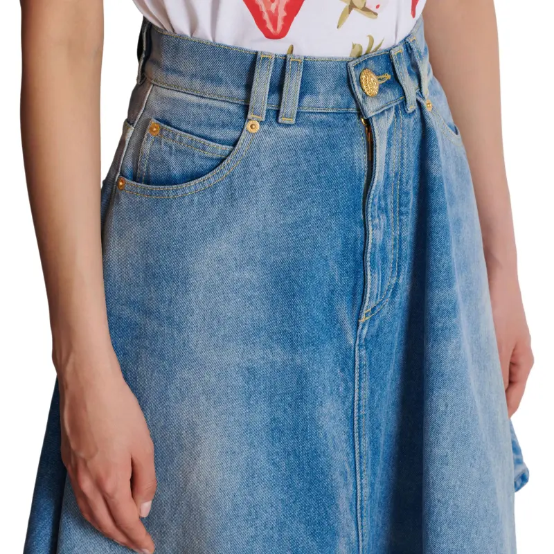 BALMAIN Asymmetric Denim Skirt-5