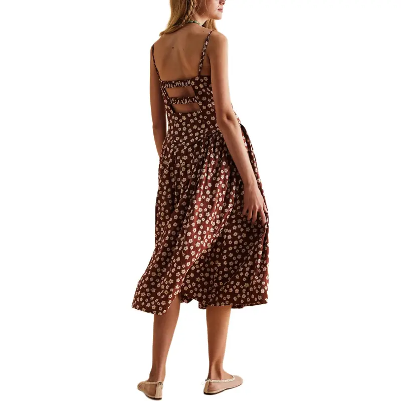 FREE PEOPLE Salvador Printed Midi Dress Slip Dress Women's Chocolate Combo/Chocolate-1