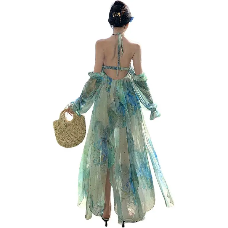 Dior Beauty Slip Dresses Women's Green Oil Paintings-1