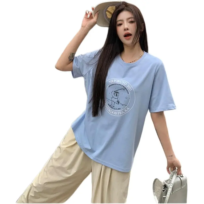 Mu Xiao Xin T Shirt Women's Blue Circle Bear T Shirt-1