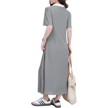 FAWENXIANGZI Short Sleeved Dress Women's Light Gray