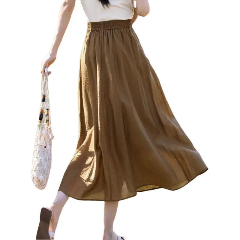 XWI Casual Long Skirts Women's Coffee-3