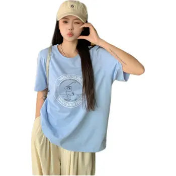 Mu Xiao Xin T Shirt Women's Blue Circle Bear T Shirt