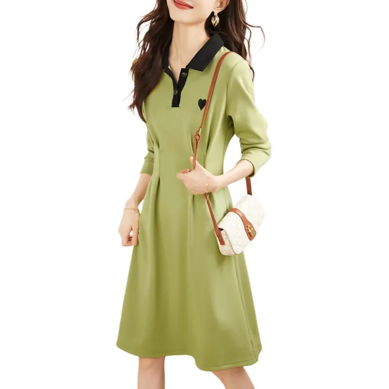Mo Han Yi Mei Long Sleeved Dress Women's Green-2