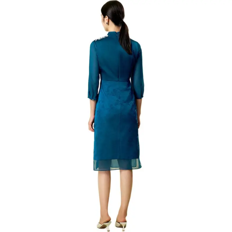 BBLLUUEE Long Sleeved Dress Women's Sea Blue-1