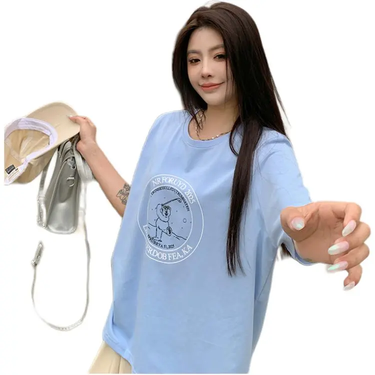 Mu Xiao Xin T Shirt Women's Blue Circle Bear T Shirt-2