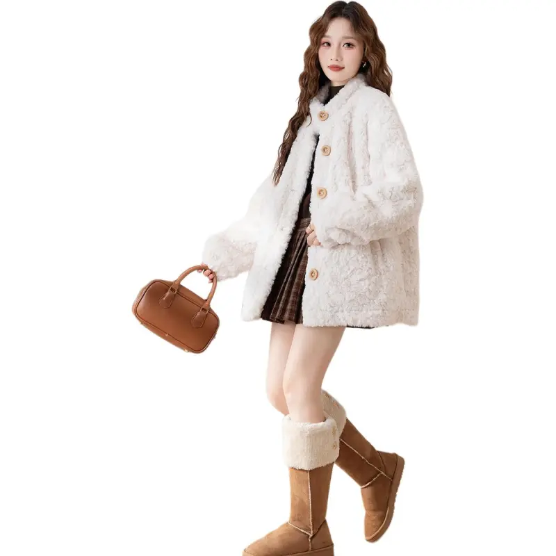Tonlion Velvet feel Coat Women's Raw White-1