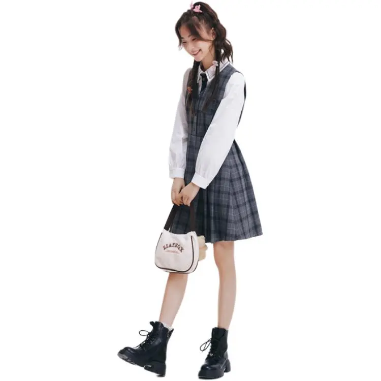 ZIHAN Sleeveless Dress Women's Gray Plaid-4