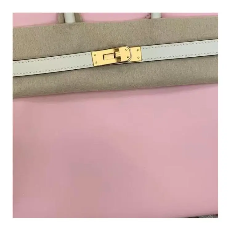 HERMES Birkin Swift Leather Handbag Women's Cherry Blossom Pink & Cream White Brushed-2
