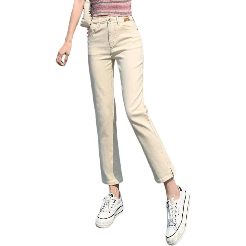 Tonlion Jeans Women's Beige Apricot-1