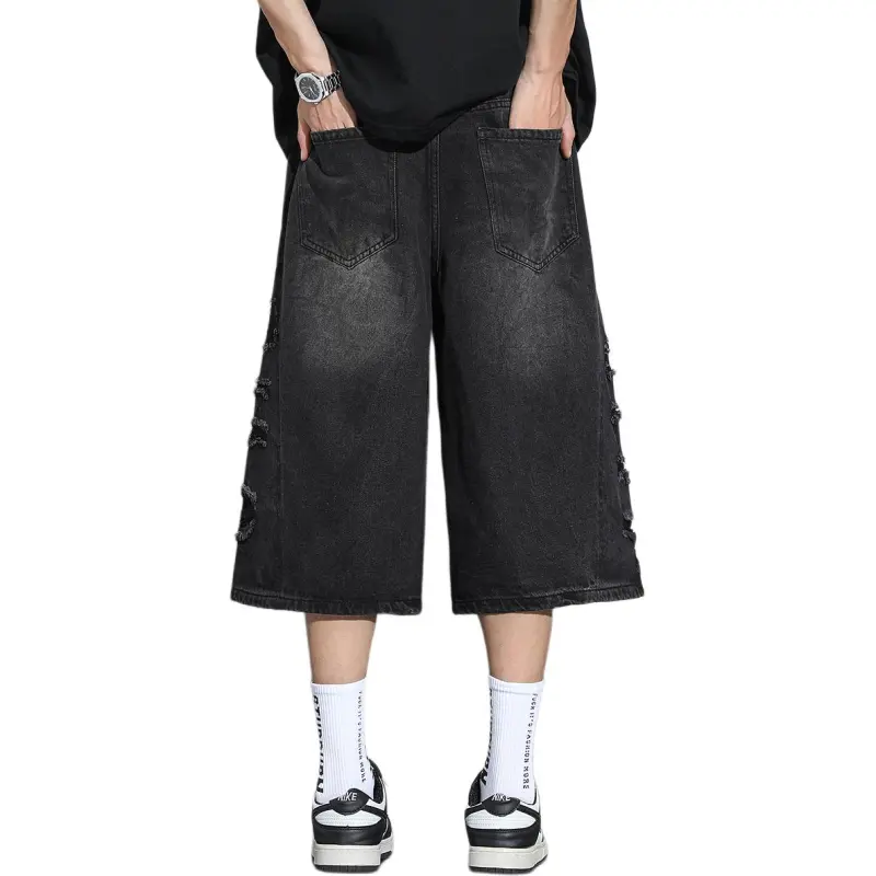 LISENPOK Denim Shorts Unisex Black Gray Color-1