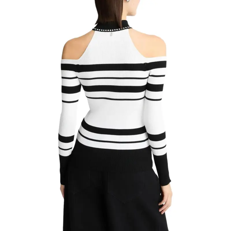 LIU·JO Striped Stud detail Sweater-2