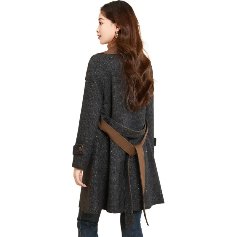 Mylan Spring, Fall Coat Cinched Waist Women's Black Collection Brand, Get Activity Alerts In Real Time-0