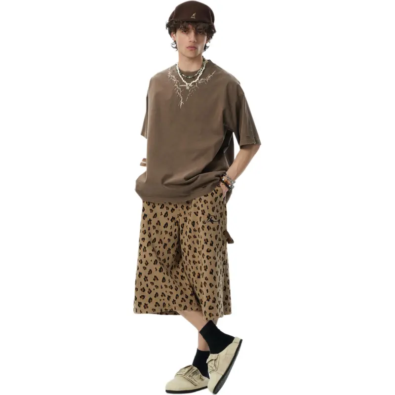 JHYQ Casual Shorts Unisex Leopard Print-1