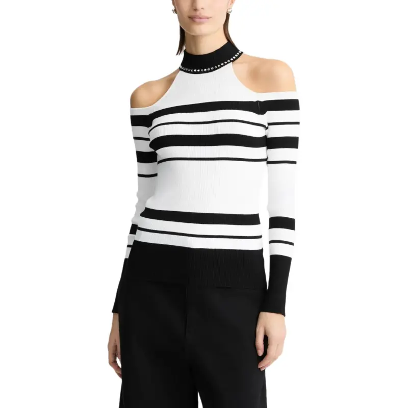 LIU·JO Striped Stud detail Sweater-3