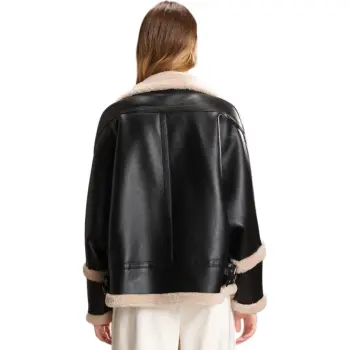 FENHONGMALI Jackets Coats Women's Oatmeal/Black