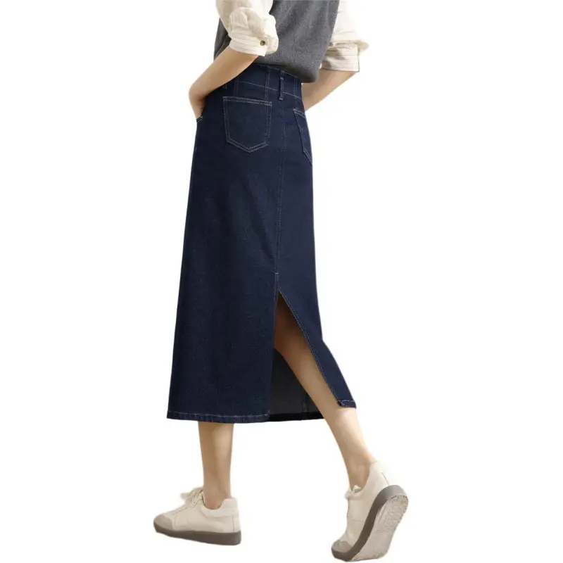 HIPPIEMISS Denim Long Skirts Women's Normal Washed Blue-1