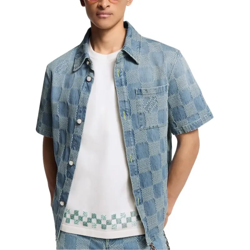 LOUIS VUITTON Damier 3D Light Denim Short Sleeved Shirt-1